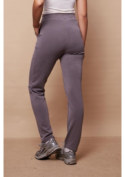 Kadın Modal Yüksek Bel Beli Lastikli Yan Cepli Dar Paça Yürüyüş Pantolonu-Koyu Gri indirimleri