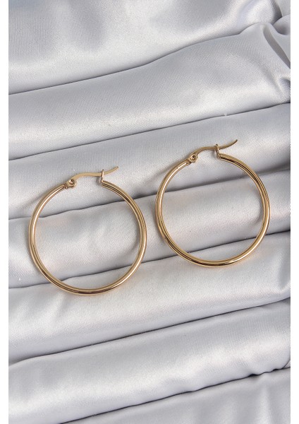 316 Çelik Gold Renk 33 mm Kadın Halka Model Kadın Küpe