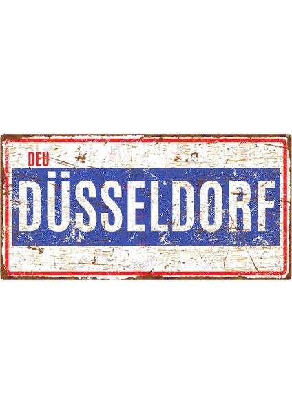 Düsseldorf Yazılı Retro Tasarım Alüminyum Duvar Dekoru Tabelası – Dekoratif Metal Levha