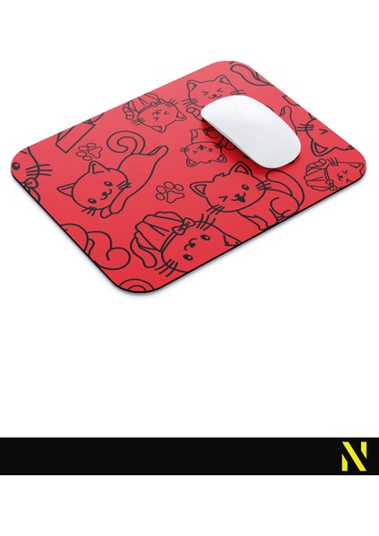 Sevimli Kediler Desenli Kırmızı Renkli Ergonomik Mouse Pad - 23 cm x 19 cm - Kaydırmaz Taban Ev ve Ofis Kullanımı Fare Altlığı Mousepad modelleri