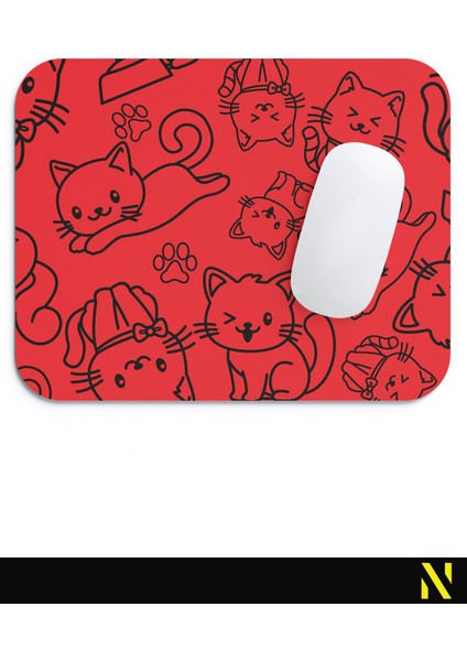 Sevimli Kediler Desenli Kırmızı Renkli Ergonomik Mouse Pad - 23 cm x 19 cm - Kaydırmaz Taban Ev ve Ofis Kullanımı Fare Altlığı Mousepad fırsatları