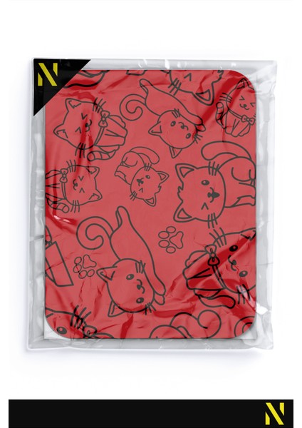 Sevimli Kediler Desenli Kırmızı Renkli Ergonomik Mouse Pad - 23 cm x 19 cm - Kaydırmaz Taban Ev ve Ofis Kullanımı Fare Altlığı Mousepad