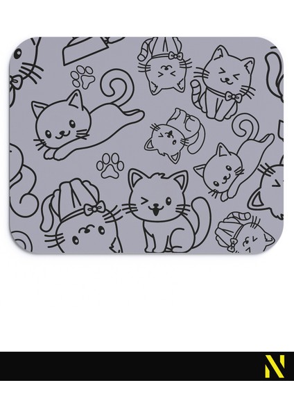 Sevimli Kediler Desenli Gri Renkli Ergonomik Mouse Pad - 23 cm x 19 cm - Kaydırmaz Taban Ev ve Ofis Kullanımı Fare Altlığı Mousepad