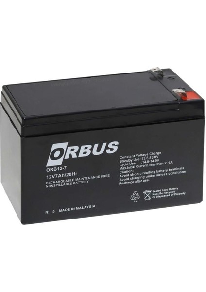 Ayt Orbus ORB12-7 12 Volt 7 Amper Kuru Tip Akü 150X65X90MM Yeni Tarihli Taze Akü