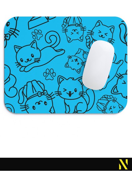 Sevimli Kediler Desenli Mavi Renkli Ergonomik Mouse Pad - 23 cm x 19 cm - Kaydırmaz Taban Ev ve Ofis Kullanımı Fare Altlığı Mousepad fırsatları