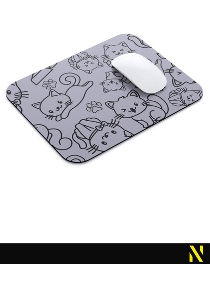 Sevimli Kediler Desenli Gri Renkli Ergonomik Mouse Pad - 23 cm x 19 cm - Kaydırmaz Taban Ev ve Ofis Kullanımı Fare Altlığı Mousepad modelleri
