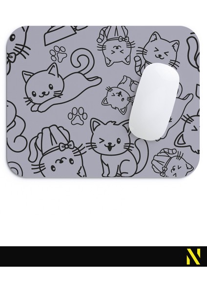 Sevimli Kediler Desenli Gri Renkli Ergonomik Mouse Pad - 23 cm x 19 cm - Kaydırmaz Taban Ev ve Ofis Kullanımı Fare Altlığı Mousepad fırsatları