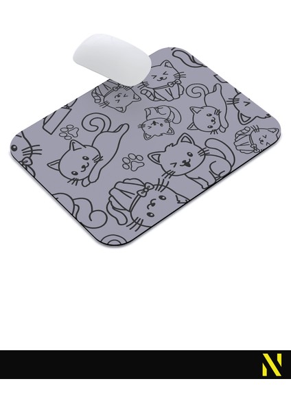 Sevimli Kediler Desenli Gri Renkli Ergonomik Mouse Pad - 23 cm x 19 cm - Kaydırmaz Taban Ev ve Ofis Kullanımı Fare Altlığı Mousepad indirimleri