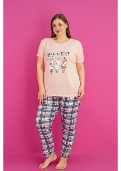X-Dreamy Büyük Beden Pamuklu Desenli Kısa Kollu Pijama Takımı