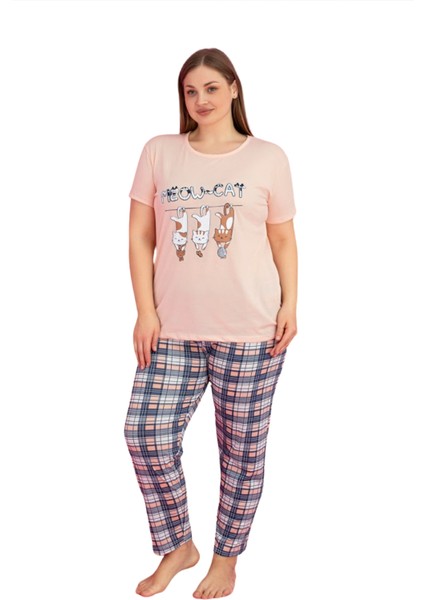 X-Dreamy Büyük Beden Pamuklu Desenli Kısa Kollu Pijama Takımı