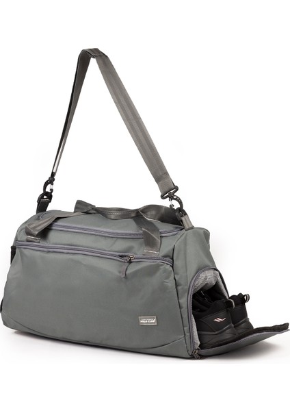 Orta Boy 52 cm Imperteks Kumaş Ayakkabı Bölmeli Seyahat Spor Gym Fitness Plaj Çantası Gri D550