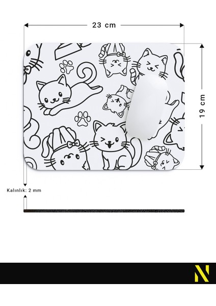 Sevimli Kediler Desenli Beyaz Renkli Ergonomik Mouse Pad - 23 cm x 19 cm - Kaydırmaz Taban Ev ve Ofis Kullanımı Fare Altlığı Mousepad
