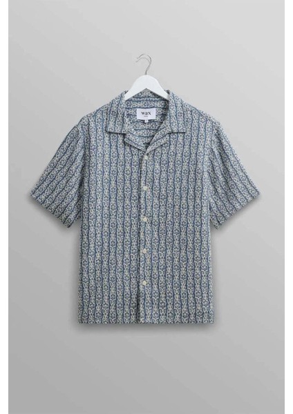 Didcot Kısa Kol Gömlek - Mavi/ekru Çiçekli Çizgi Deseni ile Şıklığınızı Artırın