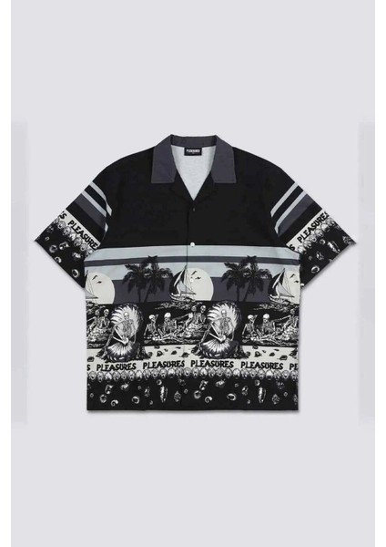 Kahverengi Skeletler Desenli %100 Pamuklu Plaj Gömleği | Rahat ve Şık