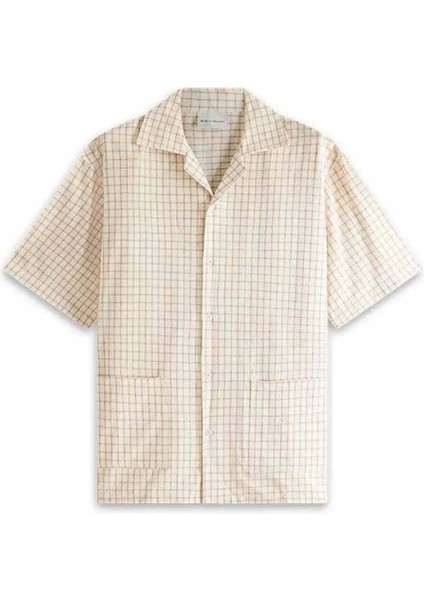 Bej Pamuk Ipek Karışımlı Kısa Kol Kareli Gömlek - Drôle Etiketiyle Şık Tasarım