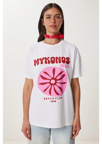 Oversize Baskılı Örme T-Shirt