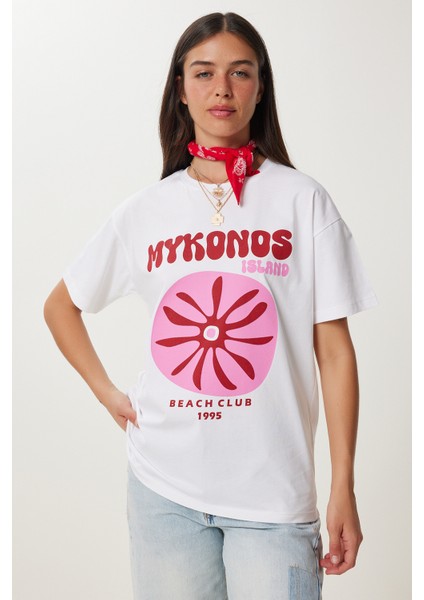 Oversize Baskılı Örme T-Shirt