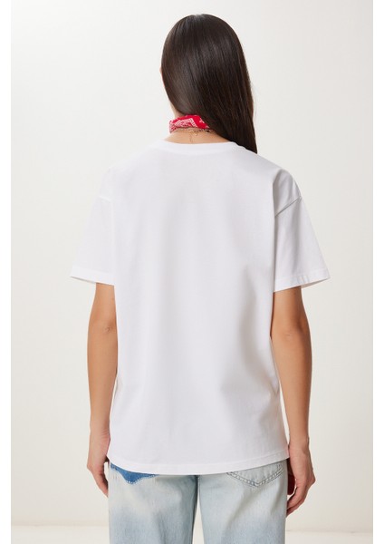Oversize Baskılı Örme T-Shirt