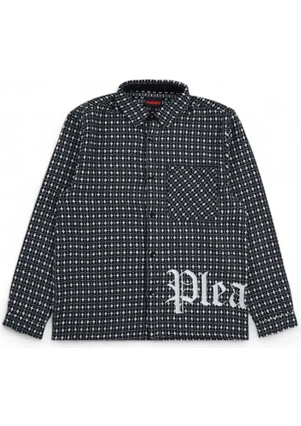 Grey Cross Work Shirt - Polyester, Regular Fit, Makinede Yıkanabilir