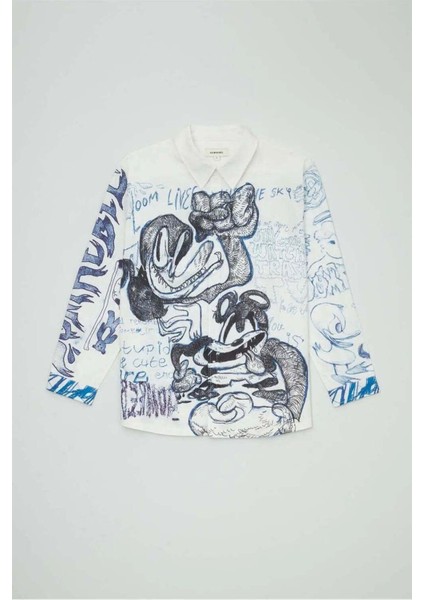 Homeroom Gömlek - %100 Pamuklu, Orijinal Doodle Sanatı ile Uzun Kollu Klasik Tasarım