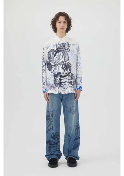 Homeroom Gömlek - %100 Pamuklu, Orijinal Doodle Sanatı ile Uzun Kollu Klasik Tasarım fiyatları