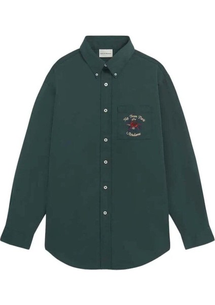Dark Green 'slogan Fleurs' Nakışlı Uzun Kollu Gömlek - Şık ve Rahat Tasarım fiyatları