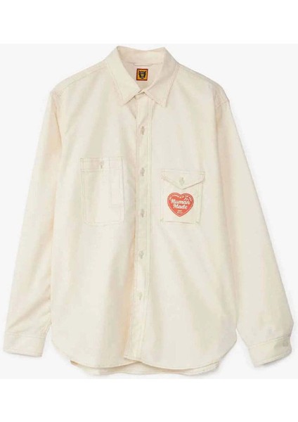 Beyaz %100 Pamuk Chambray Iş Gömleği - Oversized Fit