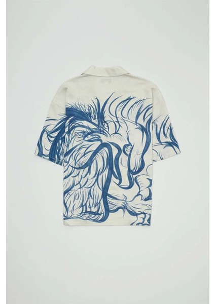 Original Eagle Artwork ile Relaxed Fit Domrebel Camp Shirt - %70 Rayon & %30 Tencel modelleri