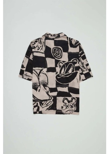 Checkmate Gömlek - Relax Fit, Özgün Karakter Tasarımlı Twill Kamp Yaka Gömlek modelleri