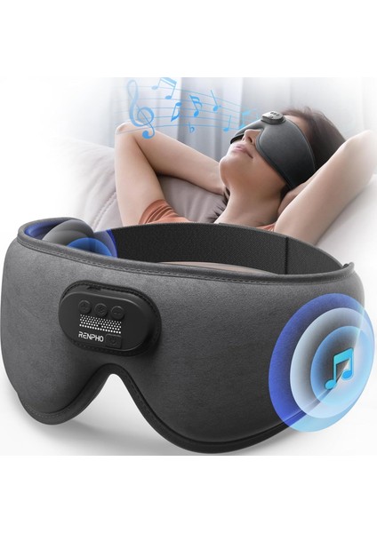 Bluetooth 5.2 Kablosuz Uyku Maskesi 3D Karartma, Ultra Yumuşak, Yan Yatanlara Özel