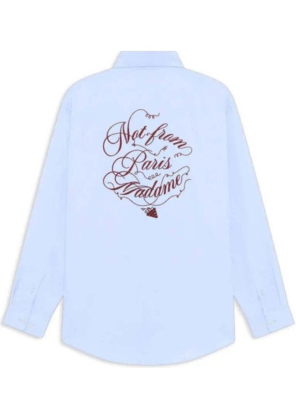 Hafif Mavi Uzun Kollu %100 Pamuk Gömlek - La Chemise Slogan Vignes fiyatları