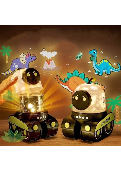 Tank Robot 12 Film Projeksiyon Lamba Bluetooth Hoparlör Gece Lambası
