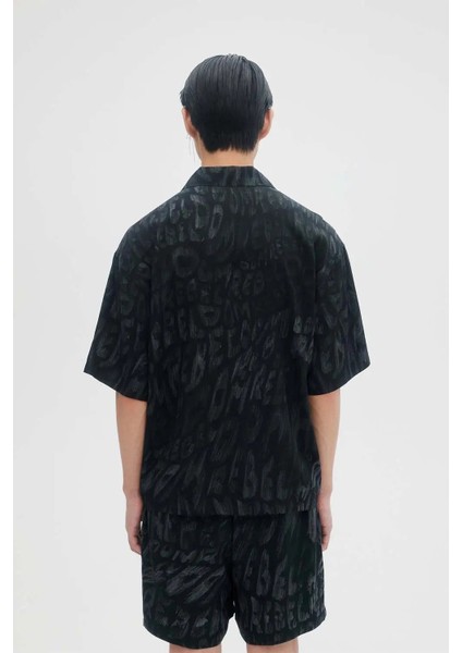 waves Kamp Yaka Gömlek - %70 Rayon, %30 Tencel, Özgün Domrebel Desenli Kısa Kollu modelleri