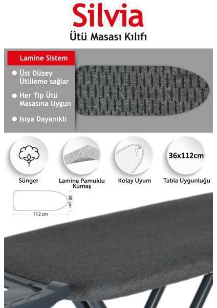 Silvia Orijinal Nefes Alabilen Lamine Ütü Masası Kılıfı Antrasit fiyatları