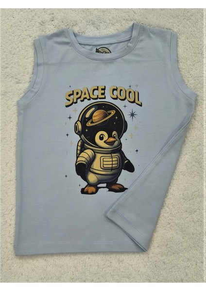 Astronot Penguen Baskılı Pamuklu Unisex Kolsuz Çocuk Tişörtü fiyatları