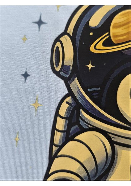 Astronot Penguen Baskılı Pamuklu Unisex Kolsuz Çocuk Tişörtü fırsatları