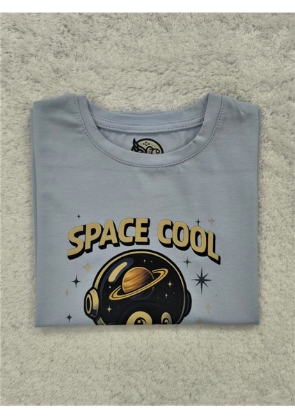 Astronot Penguen Baskılı Pamuklu Unisex Kolsuz Çocuk Tişörtü