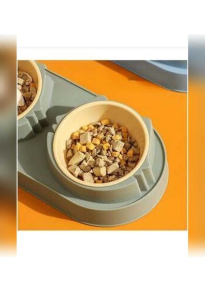 Eğimli Çift Bölmeli Mama ve Su Kabı - Gri, Evcil Hayvanlar Için Pratik ve Şık Tasarım fırsatları