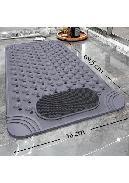 | Kaymaz Banyo Paspası | Antrasit Gri | 69,5X36CM – Dikdörtgen Duş Matı, Küvet Paspası | Güçlü Vantuzlu, Su Tahliyeli, Masaj, Fırçalı | Makinede Yıkanabilir | Kaydırmaz Zemin Matı