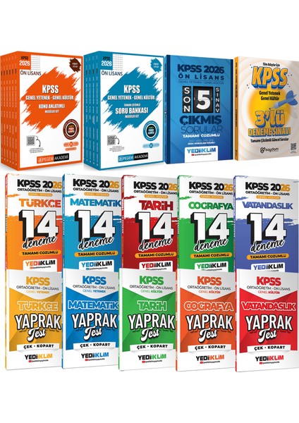 2026 Kpss Ön Lisans Karma Set(Konu-Soru Bankası 6+5 Kitap-14 Deneme-Çıkmış Sorular-Yaprak Test)