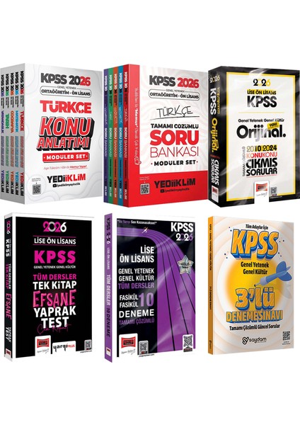 2026 Kpss ortaöğretim Ön Lisans Karma Set(Konu-Soru 5+5 Kitap-Çıkmış Sorular-Yaprak Test-10 Deneme)