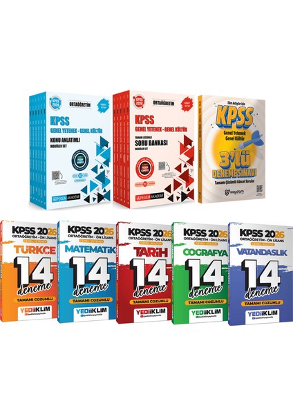 2026 Kpss Ortaöğretim Karma Set(Konu Anlatımlı 6 Kitap-Soru Bankası 5 Kitap-Çözümlü 14 Deneme)