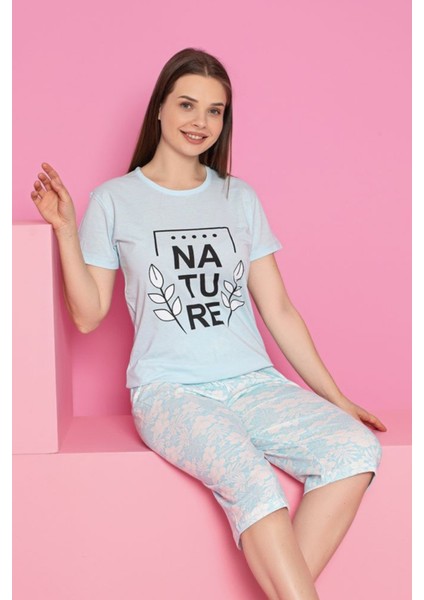 Dreamy Pamuklu Desenli Kısa Kollu Bermuda Kapri Takım
