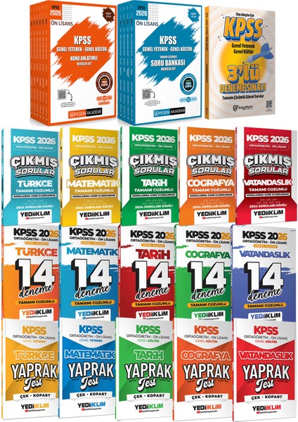 2026 Kpss Ön Lisans Karma Set(Konu ve Soru Bankası 6+5 Kitap-Çıkmış Sorular-14 Deneme-Yaprak Test)