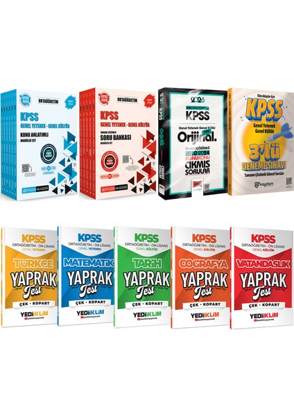 2026 Kpss Ortaöğretim Karma Set(Konu-Soru Bankası 6+5 Kitap-Konu Konu Çıkmış Sorular-Yaprak Test)