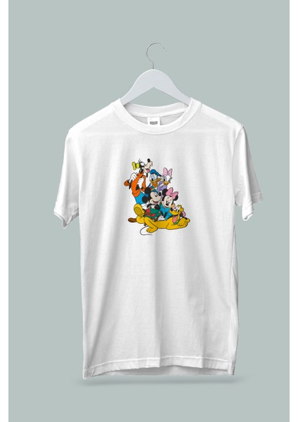 Kız Çocuk Disney Arkadaslar Baskılı Beyaz Siyah Gri Tshirt 5 6 7 8 9 10 11 12 13 14 Yaş