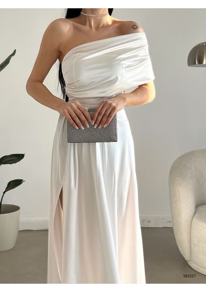 Beyaz Saten Abiye modelleri