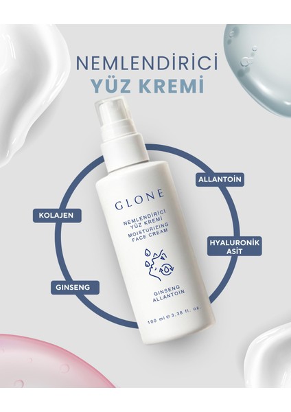 Nemlendirici Yüz Kremi 100ML | Ginseng, Allantoin & Hyaluronik Asit Içeren Yoğun Nemlendirici