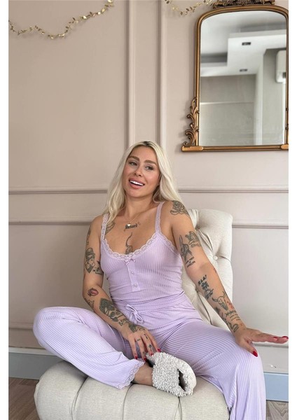 Lila Sogno Örme Dantel Askılı Kadın Pijama Takımı fiyatları