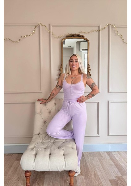Lila Sogno Örme Dantel Askılı Kadın Pijama Takımı indirimleri